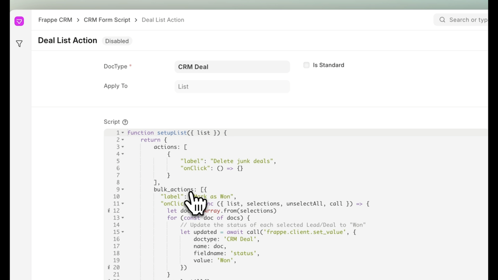 Frappe CRM scripting Screenshot