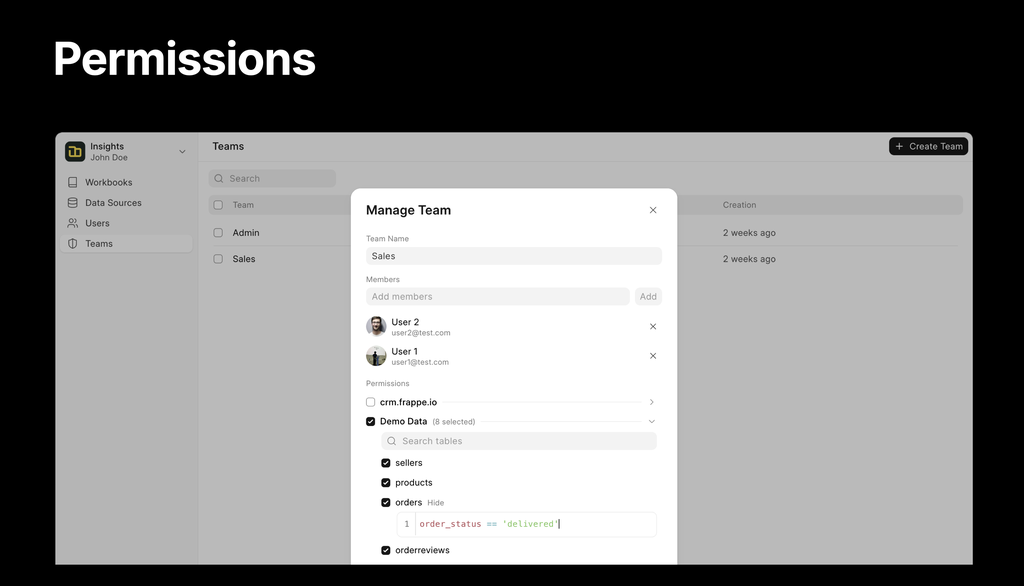 Screenshot of Insights v3 Granular Permissions feature